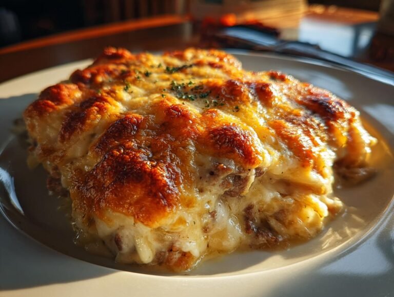 cheesy potetgrateng med biff